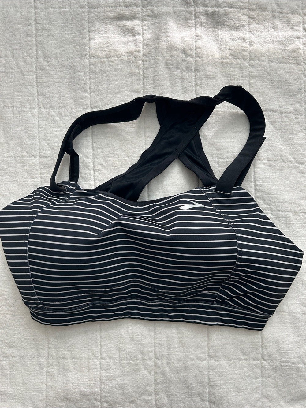 Brooks Black and White Striped Racerback Sports Bra